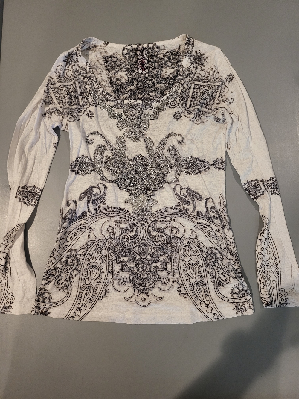 Press Collection Rhinestone Paisley Y2K Top M